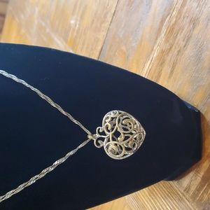 Silver Tone Heart Necklace Filigree
